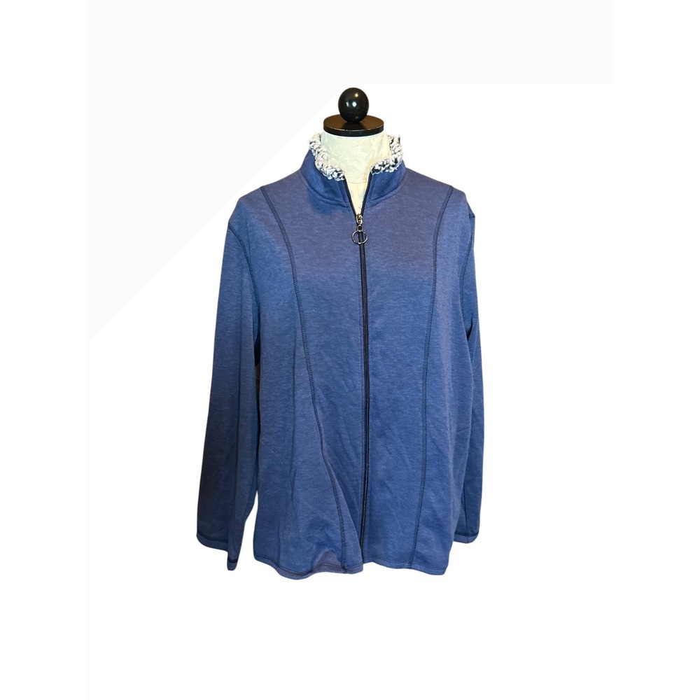 Cuddl Duds Womens XL Blue Full Zip Sherpa Lined Collar Jacket Stretch Fleece
